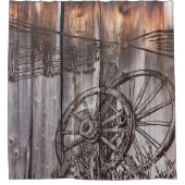 Rustikales Barnwood Wagon Wheel Duschvorhang (Vorderseite)