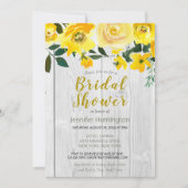 Rustikales Barnwood Yellow Floral Brautparty Einladung (Vorderseite)