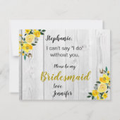 Rustikales Barnwood Yellow Floral Bridesmaid Vorsc Einladung (Rückseite)