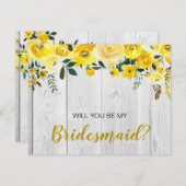 Rustikales Barnwood Yellow Floral Bridesmaid Vorsc Einladung (Vorne/Hinten)