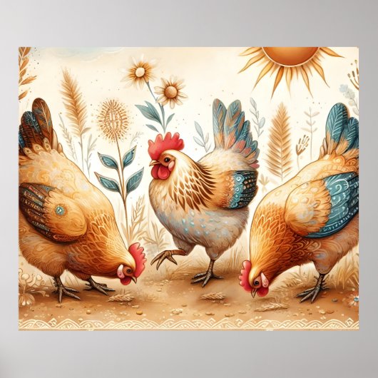 Rustikales Barnyard Chickens Boho Country Farm Pos Poster (Vorne)