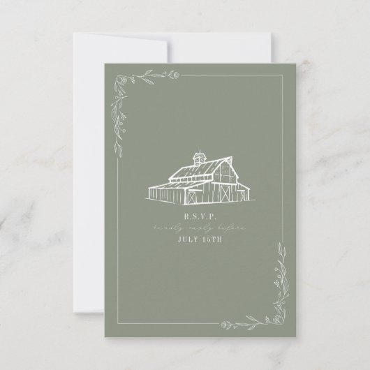Rustikales Bartsage Green Wedding RSVP Karte (Vorderseite)