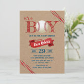 Rustikales Baseball Boy Sports Theme Kraft Baby Du Einladung (Stehend Vorderseite)