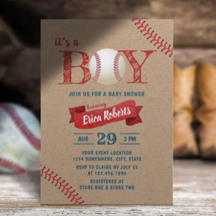 Rustikales Baseball Boy Sports Theme Kraft Baby Du Einladung