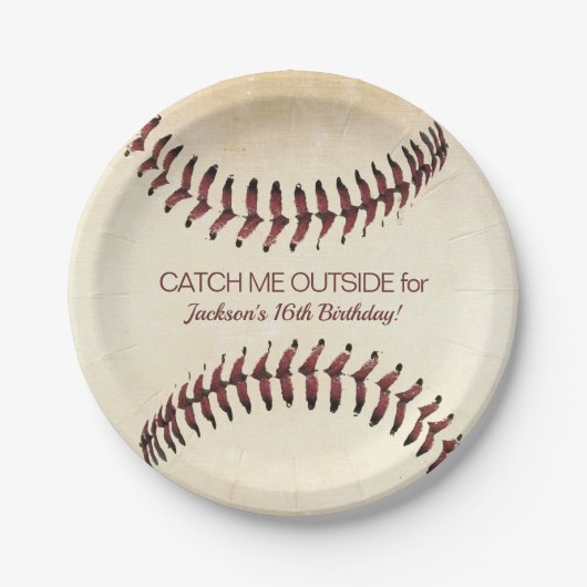 Rustikales Baseball-Strings-Party Pappteller (Vorderseite)