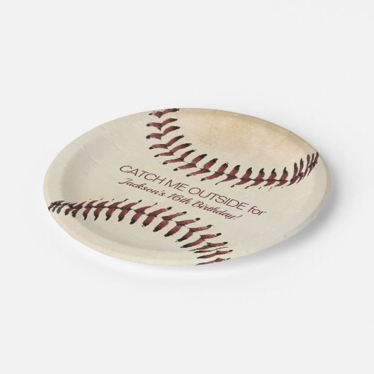 Rustikales Baseball-Strings-Party Pappteller (Schrägansicht)