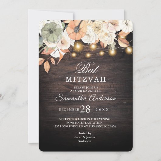 Rustikales Bat Mitzvah Einladung | Herbst (Vorderseite)