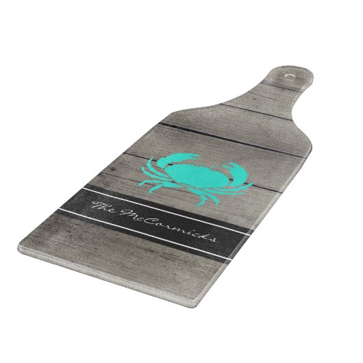 Rustikales Bauernhaus Aquamarin Blue Crab Monogram Schneidebrett (Ecke)