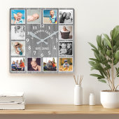 Rustikales Bauernhaus aus grauem Barnholz 12 FotoC Quadratische Wanduhr