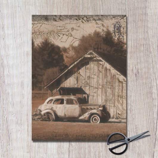 Rustikales Bauernhaus Barn Vintage Car Decoupage Seidenpapier