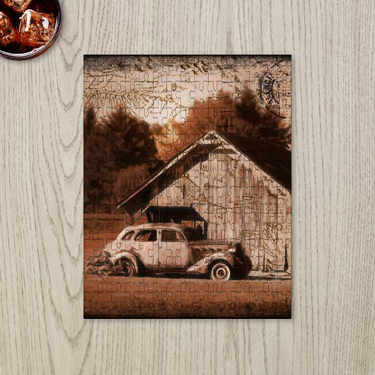 Rustikales Bauernhaus Barn Vintage Car Puzzle