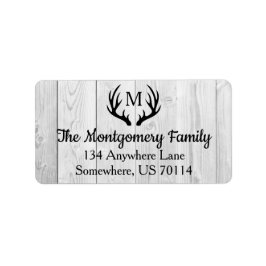 Rustikales Bauernhaus Black Deer Antlers & White W Adressaufkleber