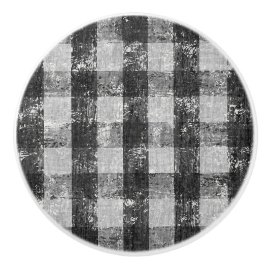 Rustikales Bauernhaus Black n White Gingham Karo F Keramikknauf (Vorderseite)