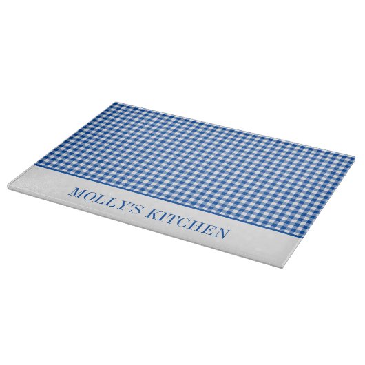 Rustikales Bauernhaus Blau und Weiß Gingham Karier Schneidebrett (Ecke)