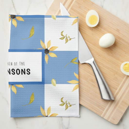 Rustikales Bauernhaus Blaugingham mit Monogramm Geschirrtuch (Viertel Falte)