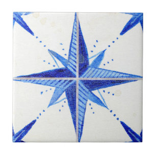 Rustikales Bauernhaus Blue White Star Muster Chic Fliese