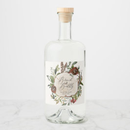 Rustikales Bauernhaus bordeauxfarbenes botanisches Alkoholflaschenetikett