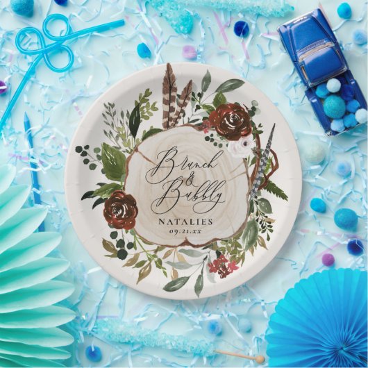 Rustikales Bauernhaus bordeauxfarbenes botanisches Pappteller (Party)