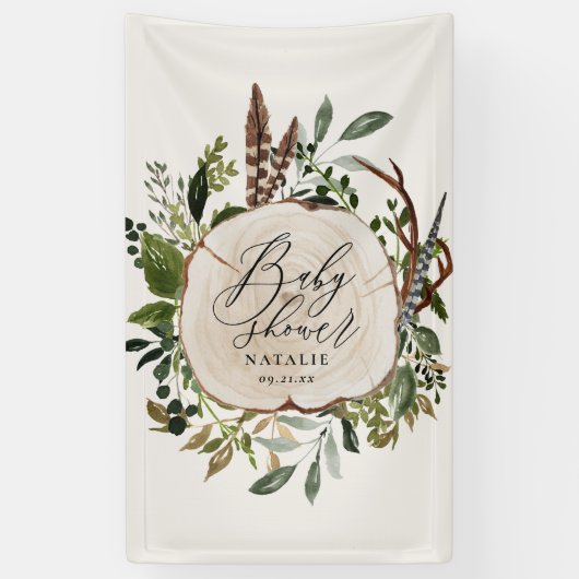 Rustikales Bauernhaus Botanische Babydusche Banner (Vertikal)