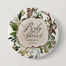 Rustikales Bauernhaus Botanische Babydusche Button