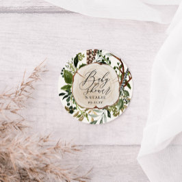 Rustikales Bauernhaus Botanische Babydusche Runder Aufkleber