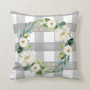 Rustikales Bauernhaus Buffalo Karo Hütte Grau flor Kissen