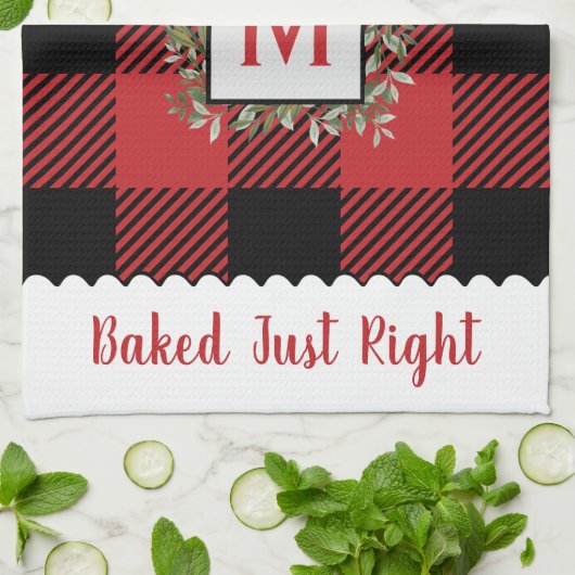 Rustikales Bauernhaus Buffalo Karo Monogram Weihna Geschirrtuch (Gefaltet)