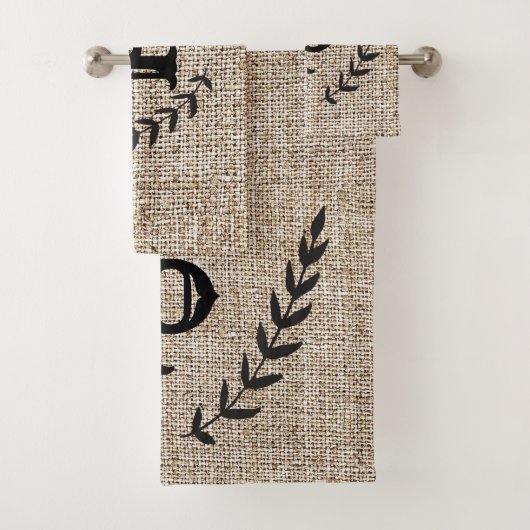 Rustikales Bauernhaus Burlap & Black Botanic Laure Badhandtuch Set (Insitu)