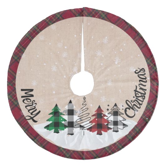 Rustikales Bauernhaus Burlap Buffalo Karierte Weih Fleece Weihnachtsbaumdecke (Vorderseite)