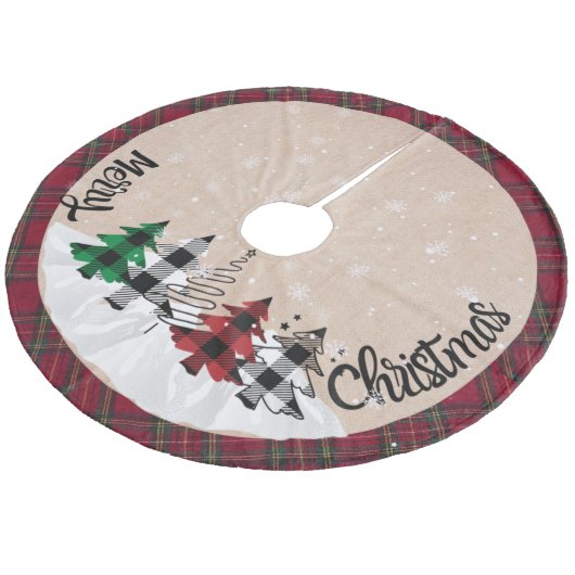 Rustikales Bauernhaus Burlap Buffalo Karierte Weih Fleece Weihnachtsbaumdecke (Schrägansicht)