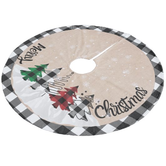 Rustikales Bauernhaus Burlap Buffalo Karierte Weih Fleece Weihnachtsbaumdecke (Schrägansicht)