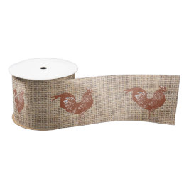 Rustikales Bauernhaus Burlap Chicken Pattern Satinband