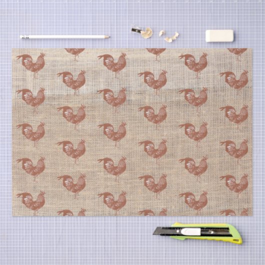 Rustikales Bauernhaus Burlap Chicken Pattern Seidenpapier (Handwerk)