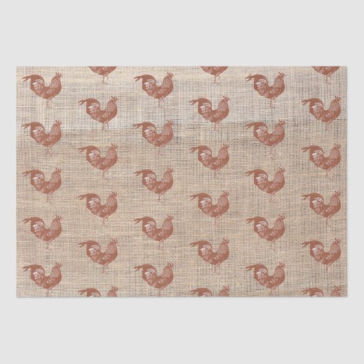Rustikales Bauernhaus Burlap Chicken Pattern Seidenpapier (Vorderseite)