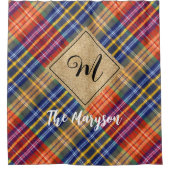 Rustikales Bauernhaus Burlap Kariert Name Mit Mono Duschvorhang (Vorderseite)