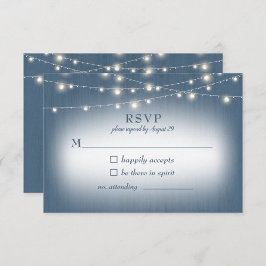 Rustikales Bauernhaus Dusty Blue Lights Wedding RS RSVP Karte (Vorne/Hinten)