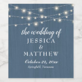 Rustikales Bauernhaus Dusty Blue Lights Wedding Weinetikett (Einzelnes Label)