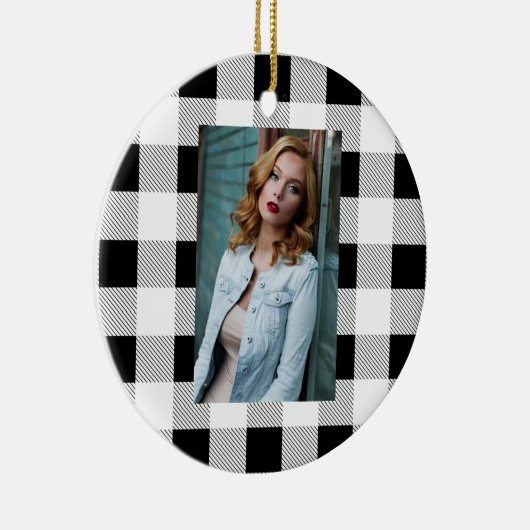 rustikales Bauernhaus elegant schwarzweiß kariert Keramik Ornament (Rechts)