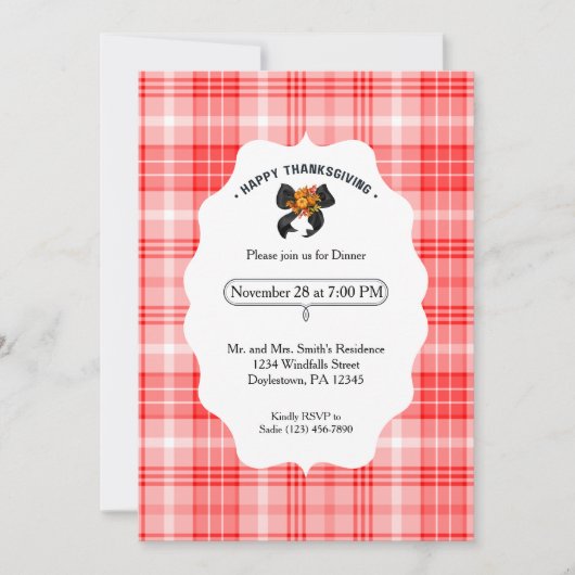 Rustikales Bauernhaus Fall Erntedank Party Kariert Einladung (Vorderseite)