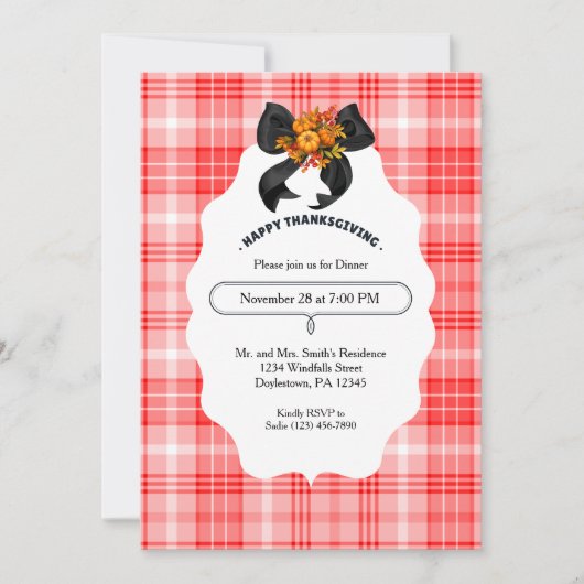 Rustikales Bauernhaus Fall Erntedank Party Kariert Einladung (Vorderseite)