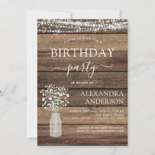 Rustikales Bauernhaus Geburtstagsparty Gipskraut Einladung