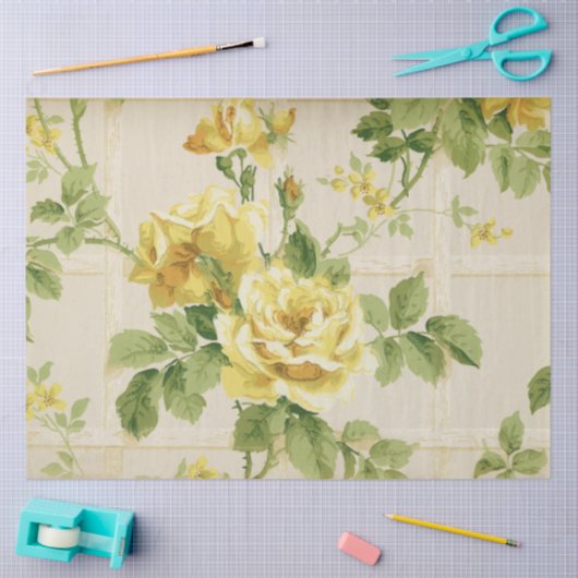 Rustikales Bauernhaus Gelbe Rosen auf Trellis Seidenpapier (Basteln)