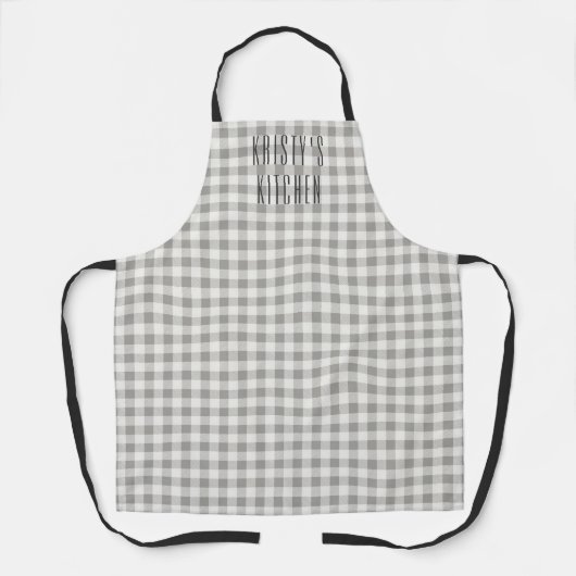 Rustikales Bauernhaus Gingham Gray Personalisiert Schürze (Vorderseite)