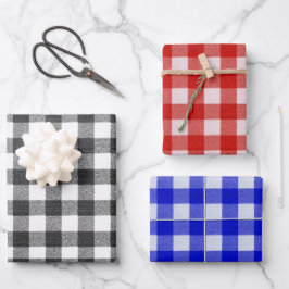 Rustikales Bauernhaus Gingham Kariert Black Blue R Geschenkpapier Set