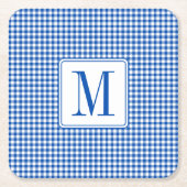 Rustikales Bauernhaus Gingham Kariert Monogram Rechteckiger Pappuntersetzer (Vorderseite)