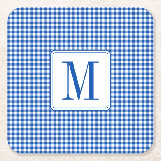 Rustikales Bauernhaus Gingham Kariert Monogram Rechteckiger Pappuntersetzer (Vorderseite)