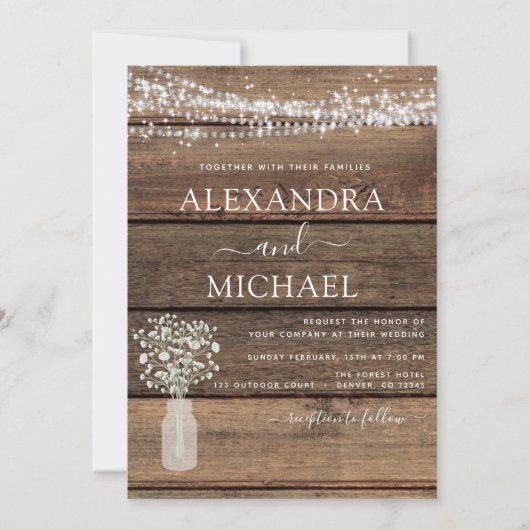 Rustikales Bauernhaus Gipskraut Jar Wedding Einladung (Vorderseite)