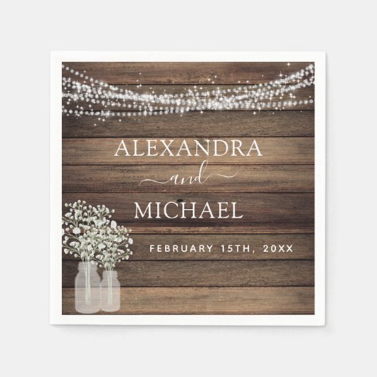 Rustikales Bauernhaus Gipskraut Jar Wedding Serviette (Vorderseite)