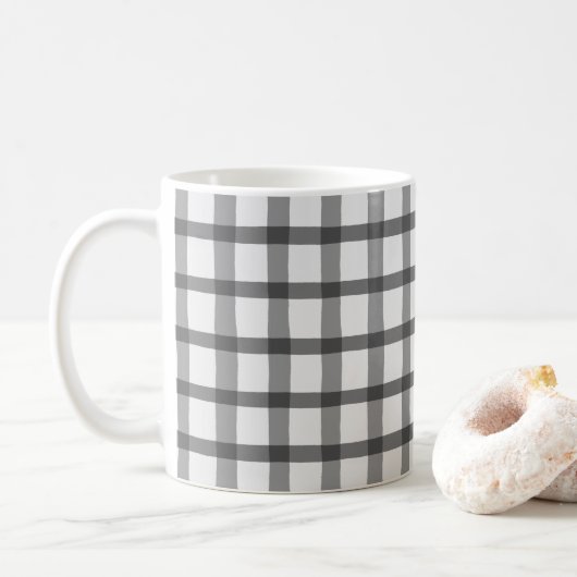 Rustikales Bauernhaus Grau-Weiß Buffalo Karo Kaffeetasse (Mit Donut)