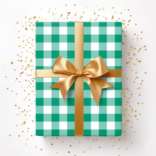 Rustikales Bauernhaus Green Checked Gingham Muster Geschenkpapier